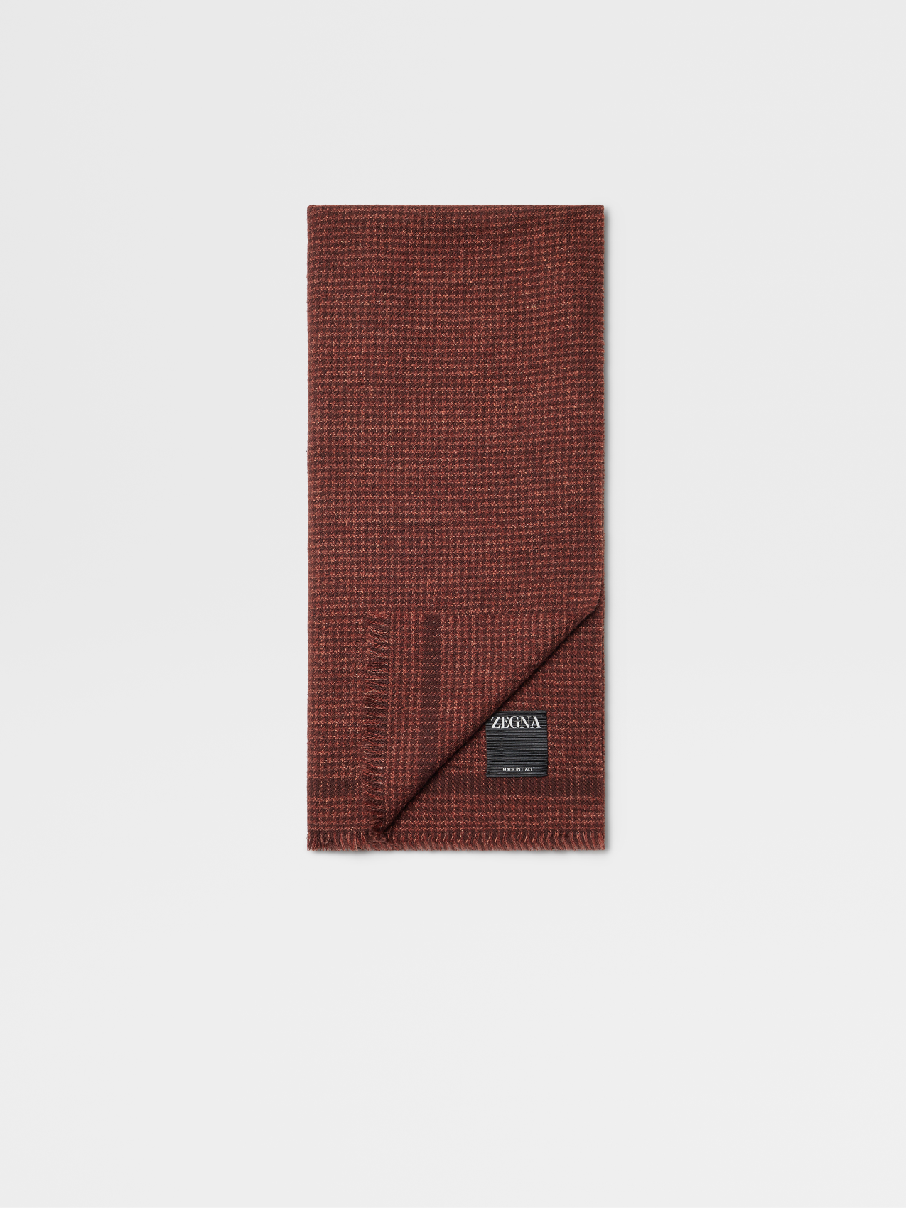 Dark Brown Pied de Poule Wool and Silk Scarf